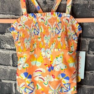 Cat & Jack Orange Butterfly Print One Piece Swimsuit